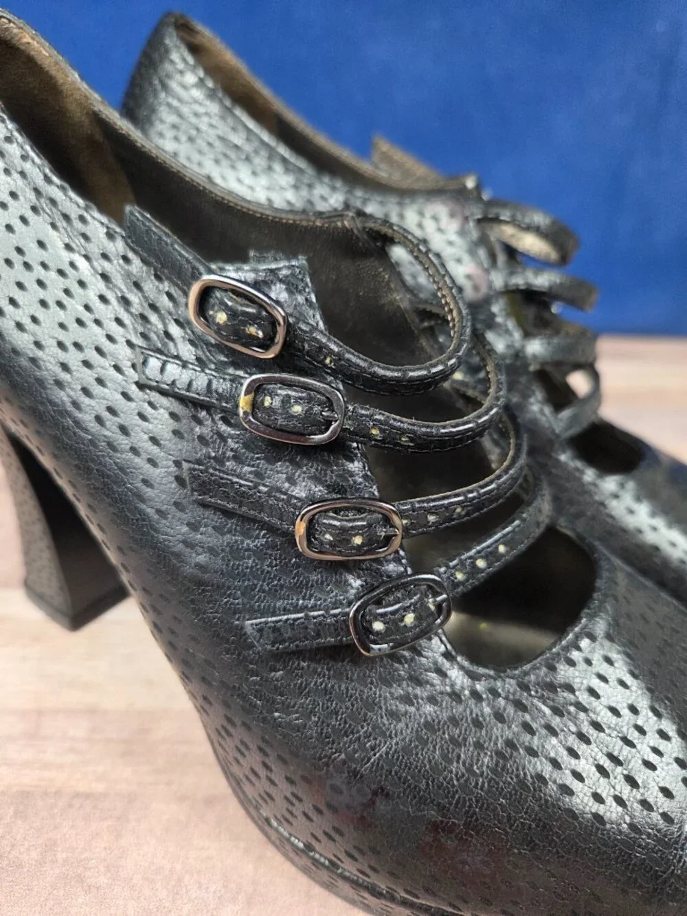 Salvatore Ferragamo Black Ostrich Multi-Buckle Heels